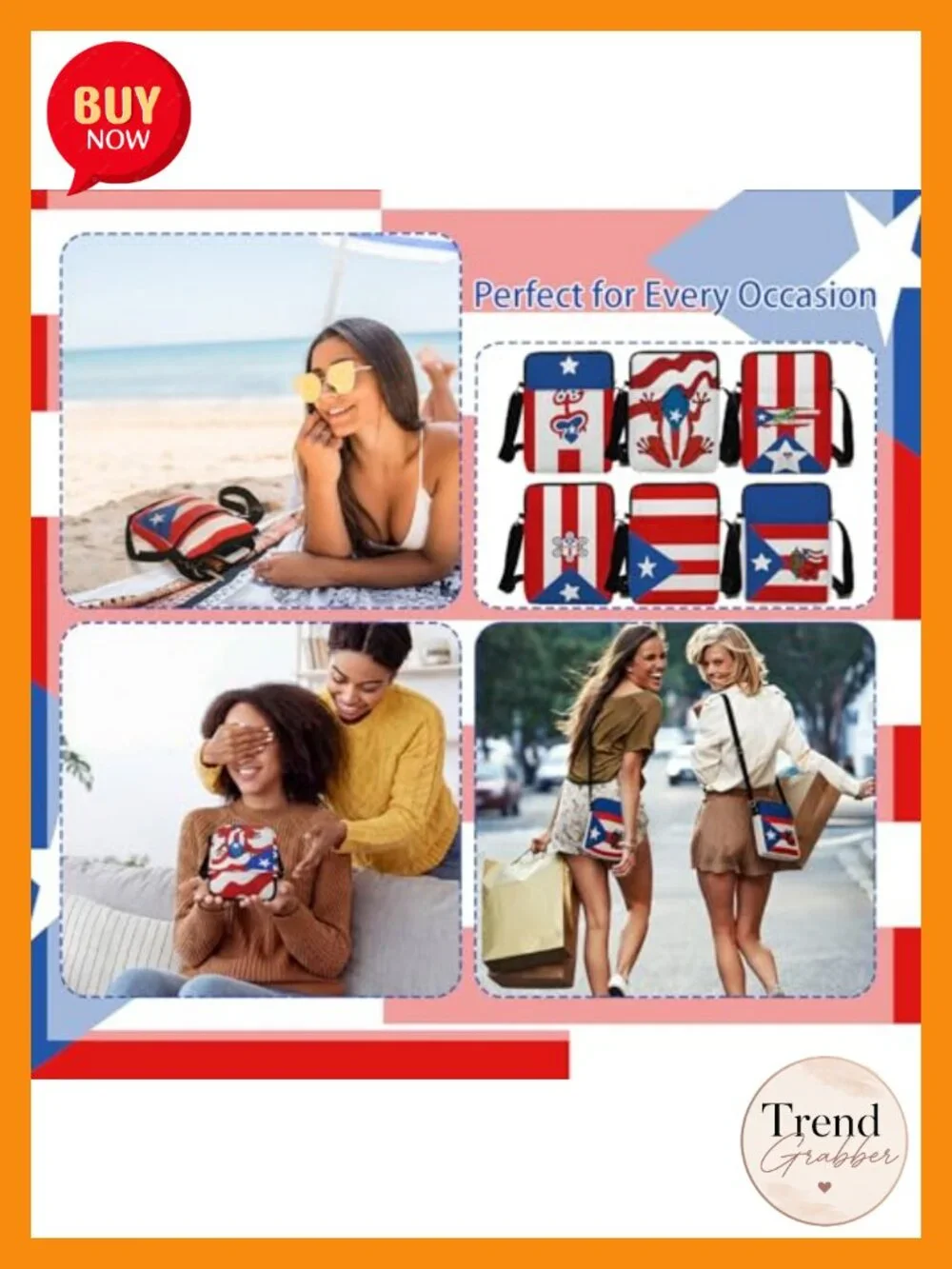 Puerto Rico Crossbody Bags - 6 Pack, Oxford Cloth Mini Sling Purses for Travel